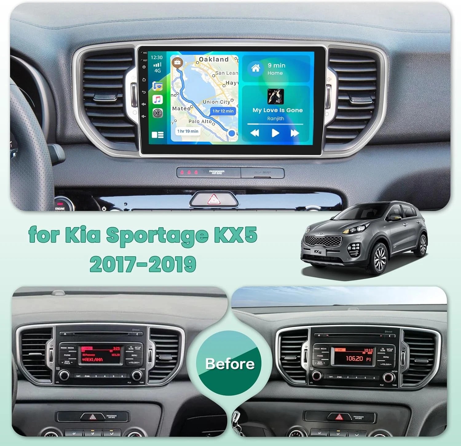 Car Radio Stereo Carplay For 2016-2019 Kia Sportage Android 15 EQ