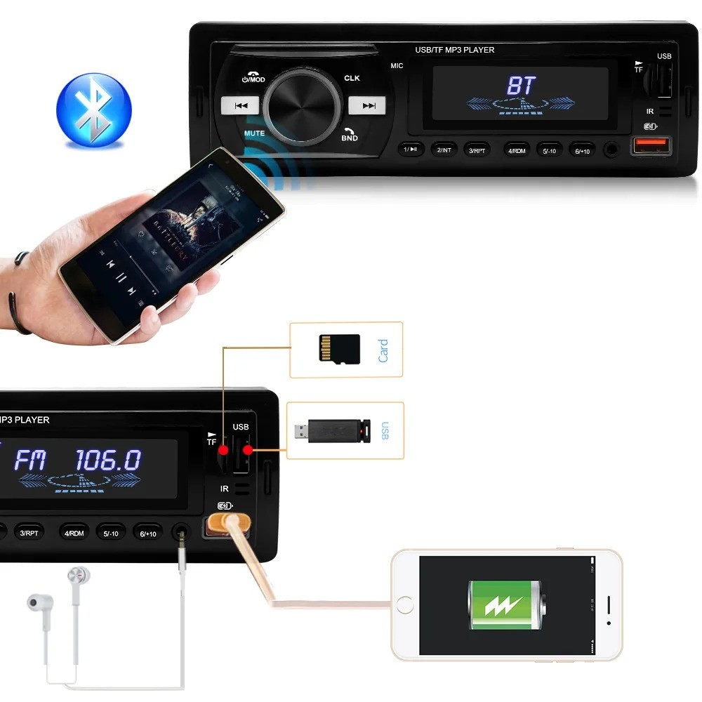 Car Stereo 1 DIN Radio Audio In-Dash Bluetooth FM USB AUX MP3 Player