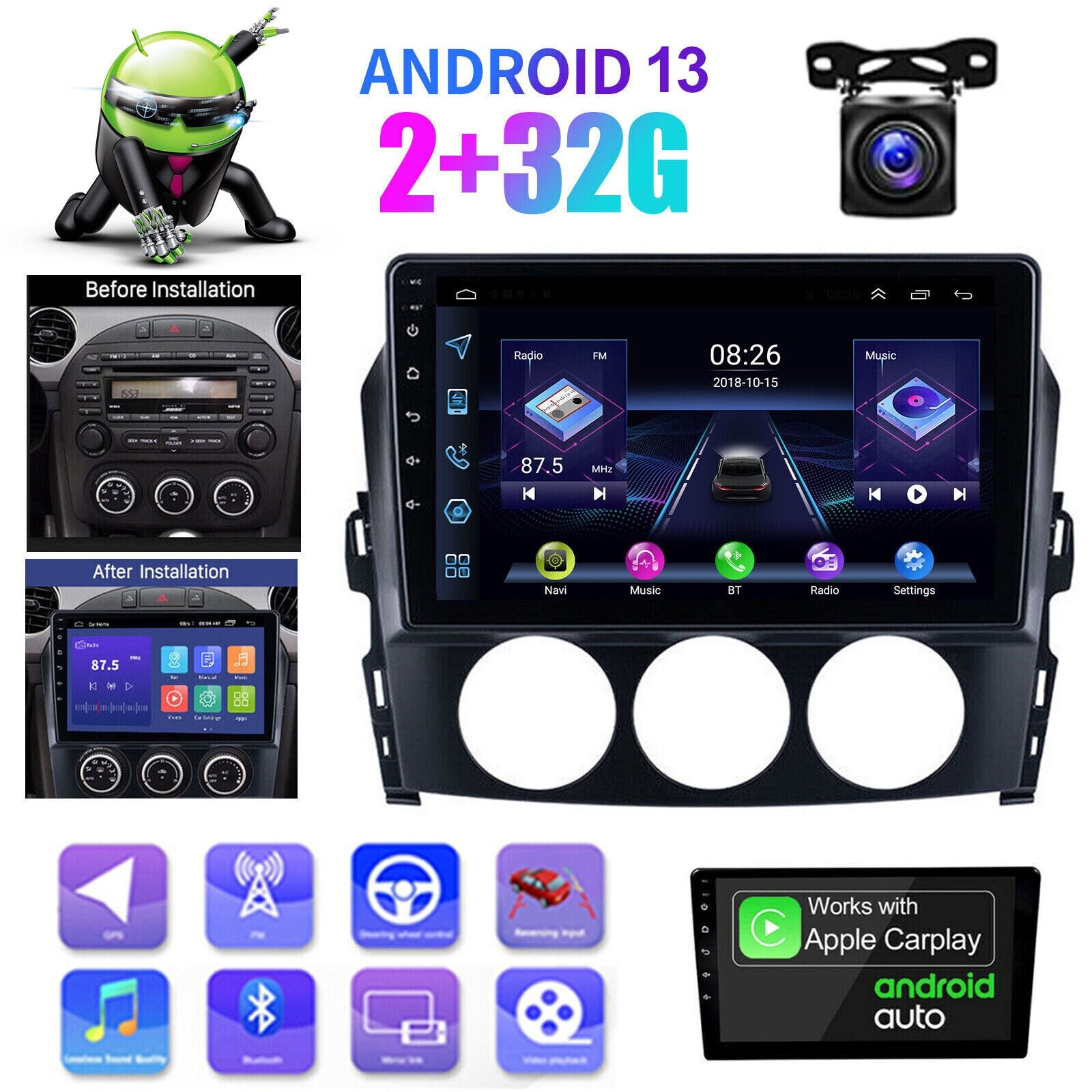 For Mazda Miata MX5 Android 13 Car Stereo Radio WIFI Carplay GPS Navi DSP