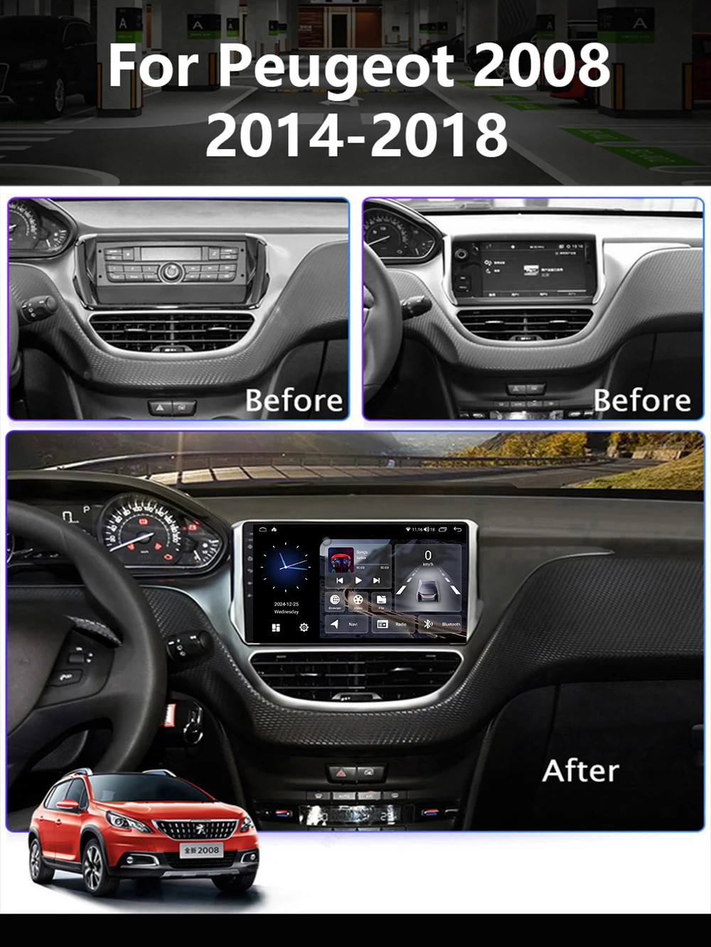 Carplay Car Radio For Peugeot 2008 208 2014-2018 Android Stereo Navi GPS Video