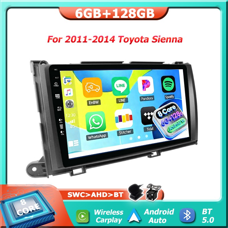6+128GB Android 16 Car Stereo GPS For 2011-2014 Toyota Sienna CarPlay AM 6+128GB