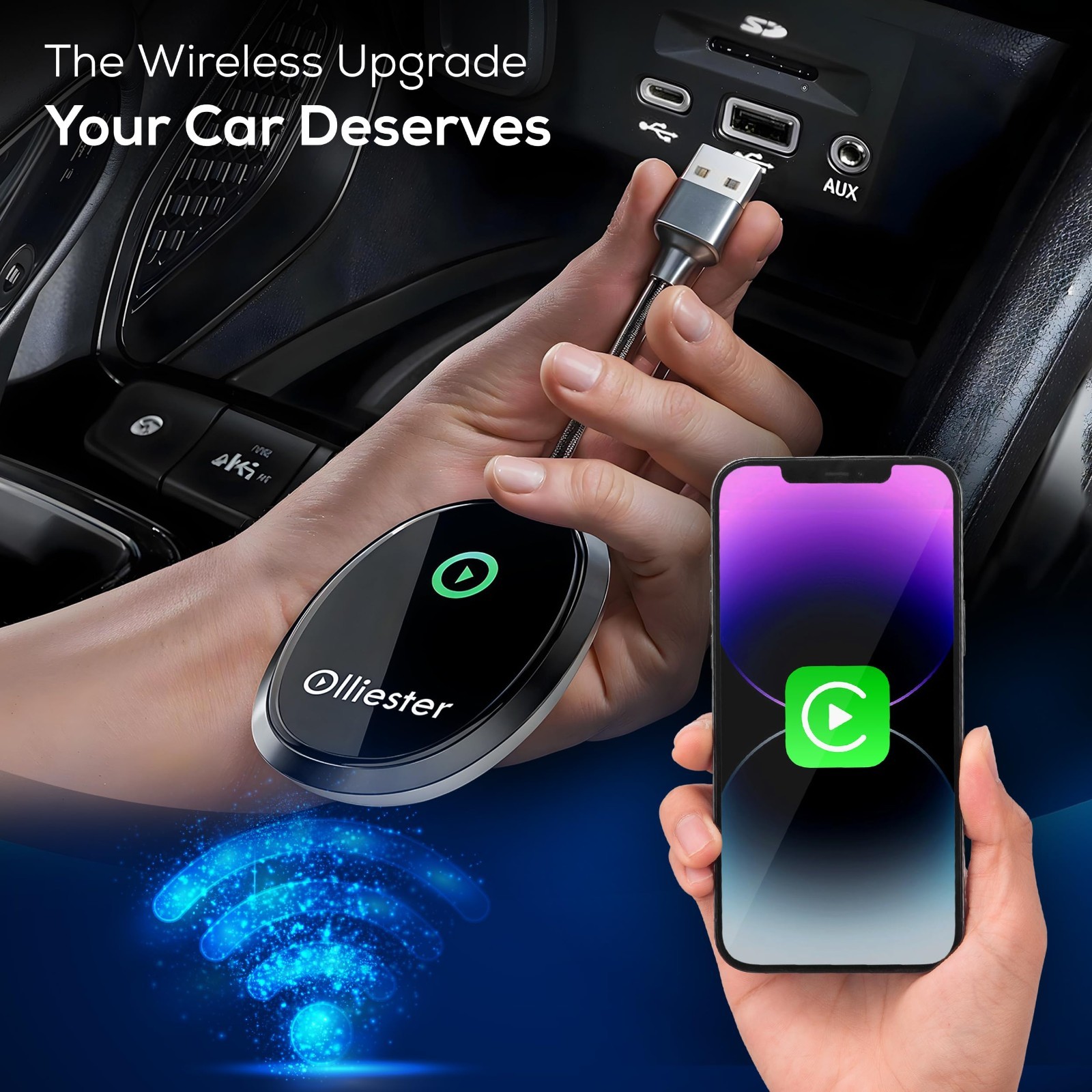 Wireless CarPlay Adapter for Apple iPhone No Latency from iOS 10+ Cosmic Gray