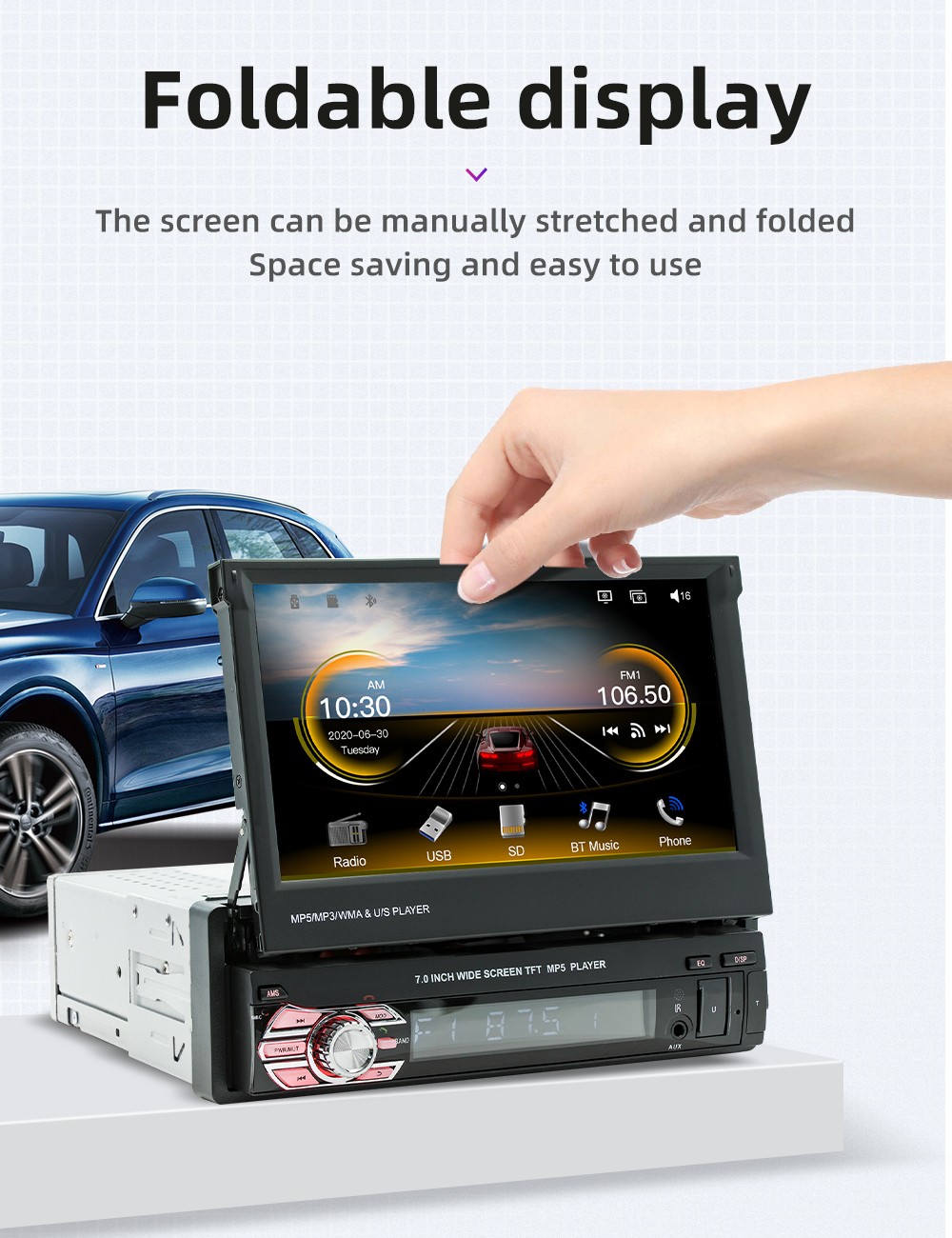 Single 1Din 7″ Touch Screen Stereo Bluetooth Radio Car Apple/Android GPS +Camera