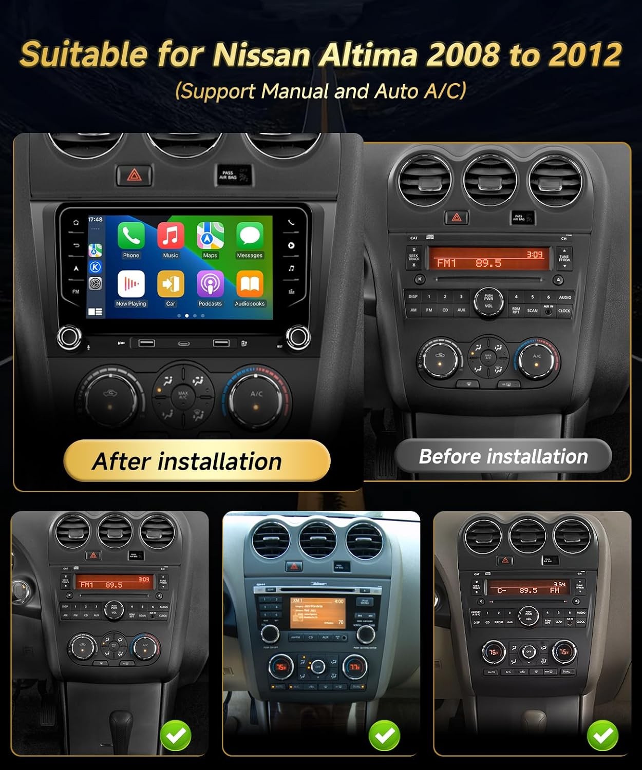 For NISSAN Altima Radio Upgrade 2007-2012 Carplay Stereo Radio Android15 Navi BT