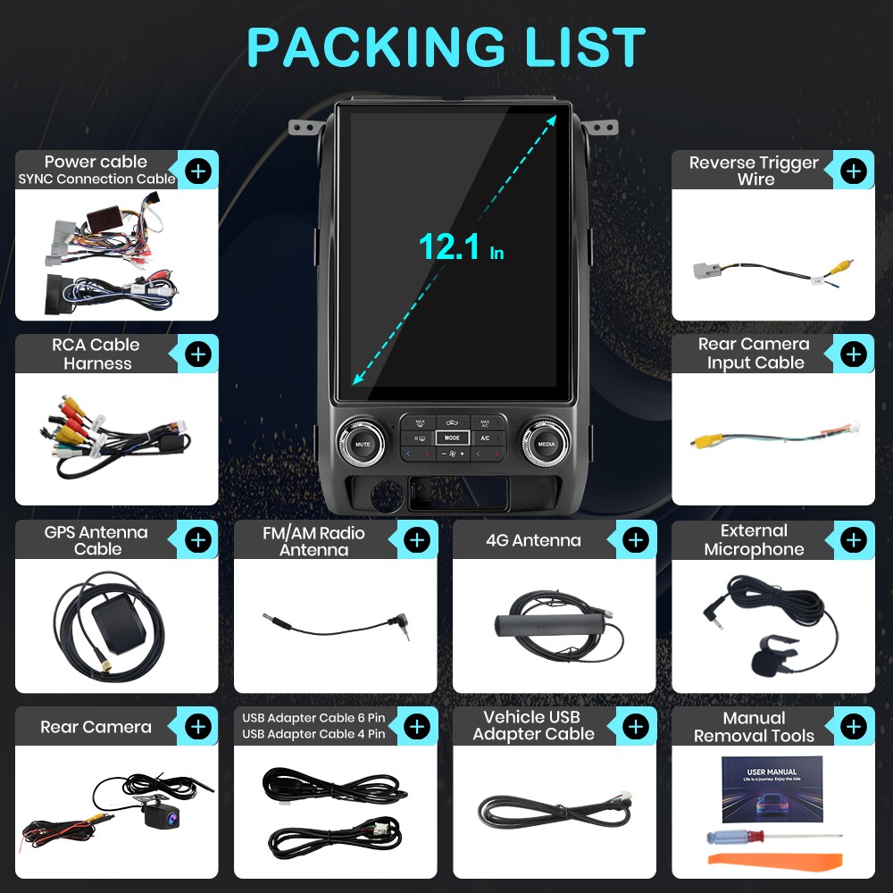 For Ford F150 2009-2012 4G CarPlay 4+64GB Android15 12.1“Car Radio GPS Navi WIFI