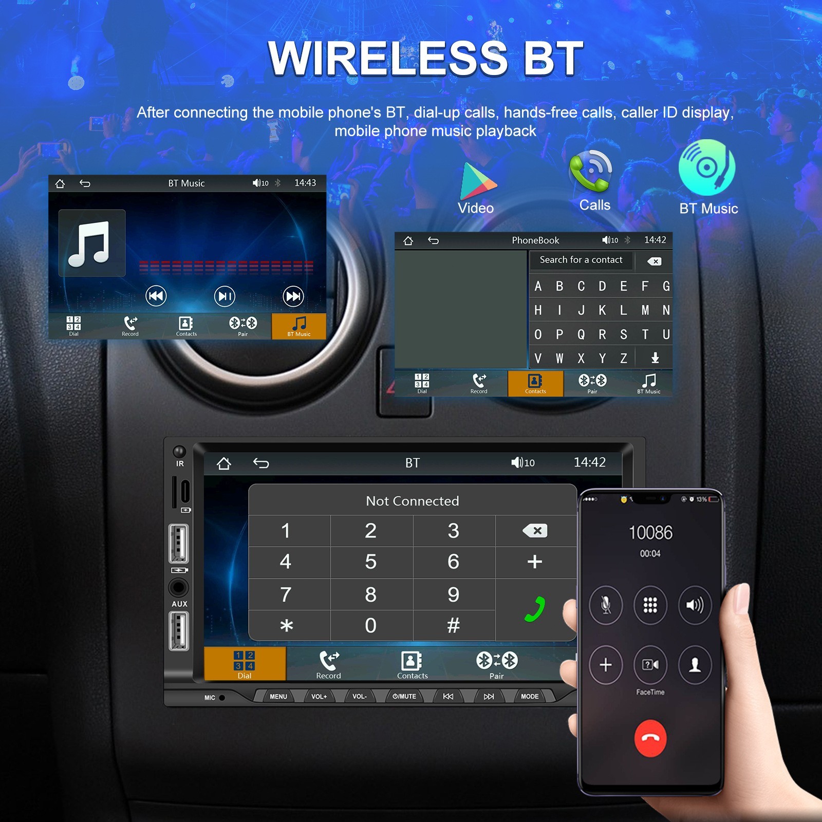 7″ Wireless CarPlay Android MP5 Car Stereo 1080p Touchscreen Bluetooth FM