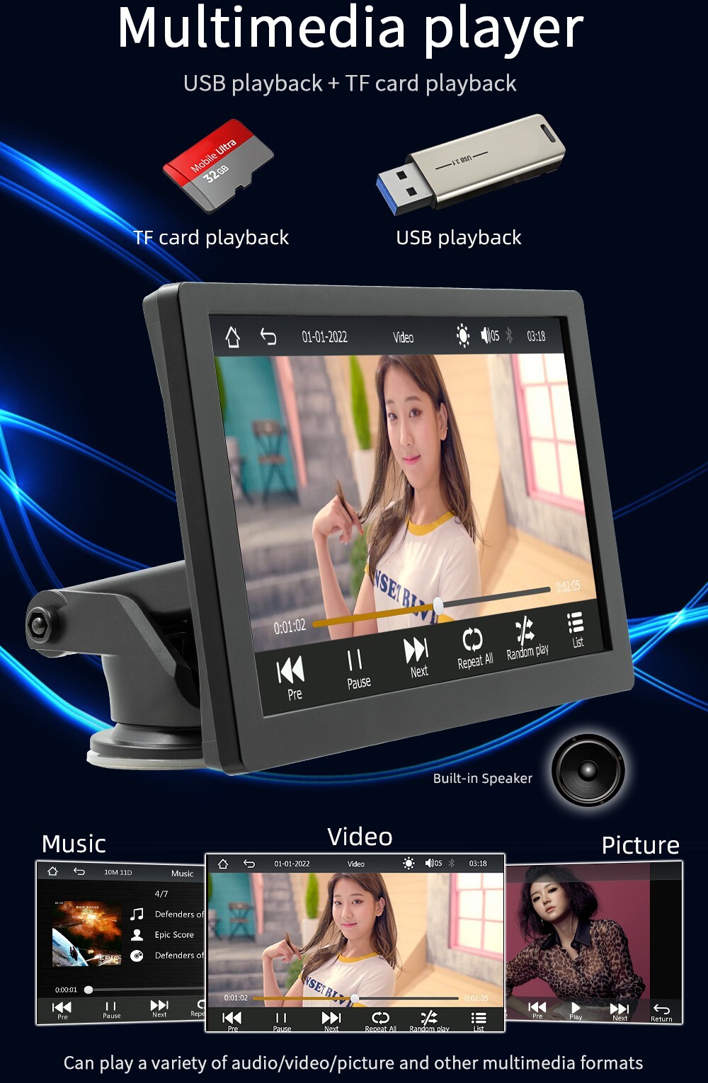 9Inch Car Stereo MP5 Player For Wireless Carplay/Android Auto BT 5.0 Mirror link