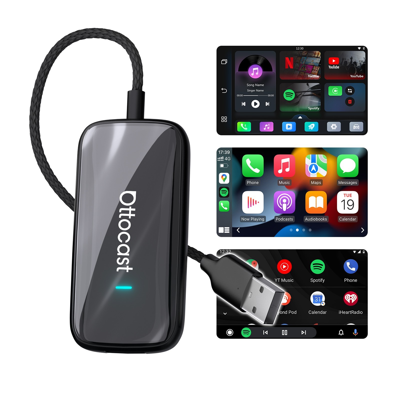 3in1 Wireless CarPlay & Android Auto Adapter Built-in YouTube Android 12 AI BOX