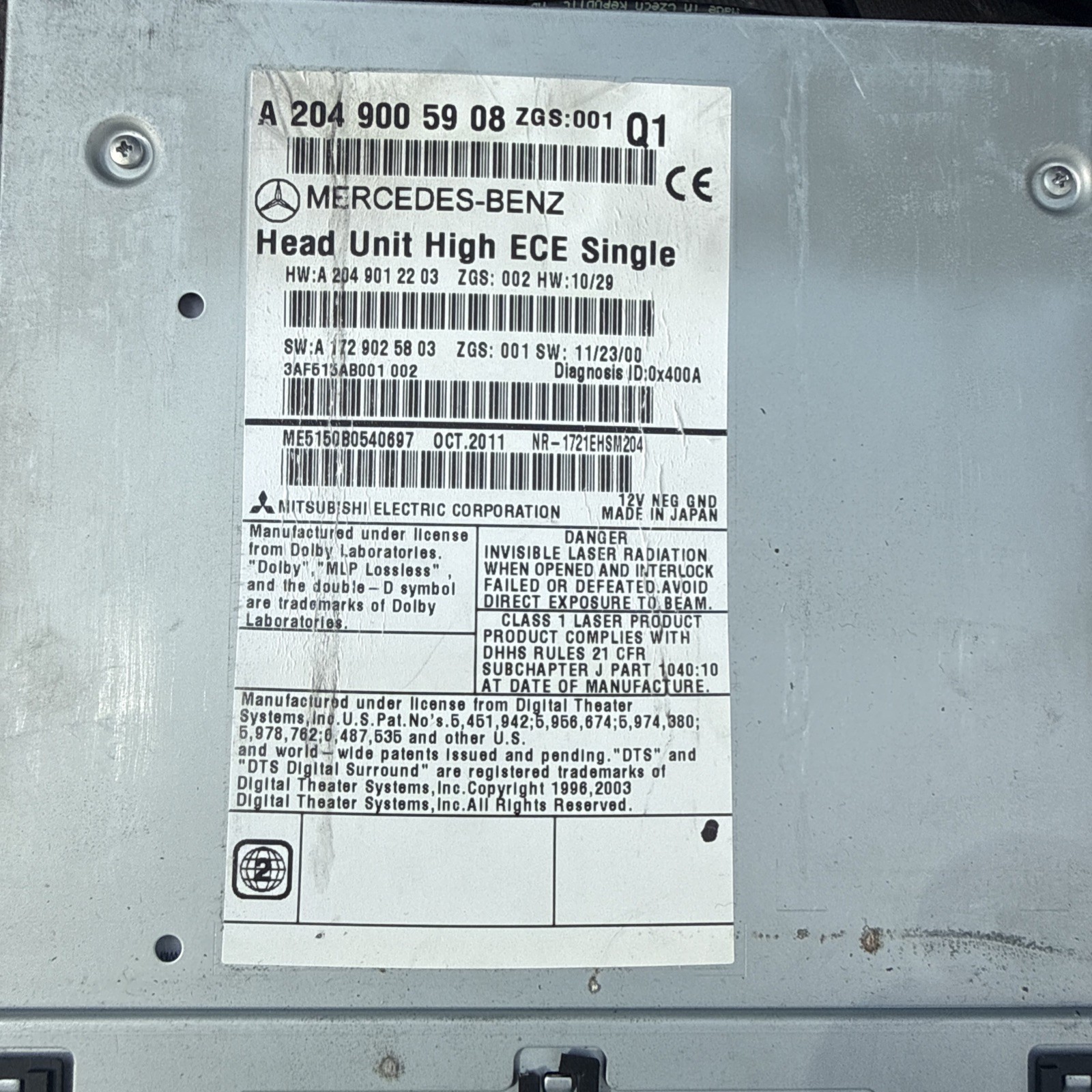 MERCEDES C CLASS W204 RADIO CD PLAYER HEAD UNIT A2049005908