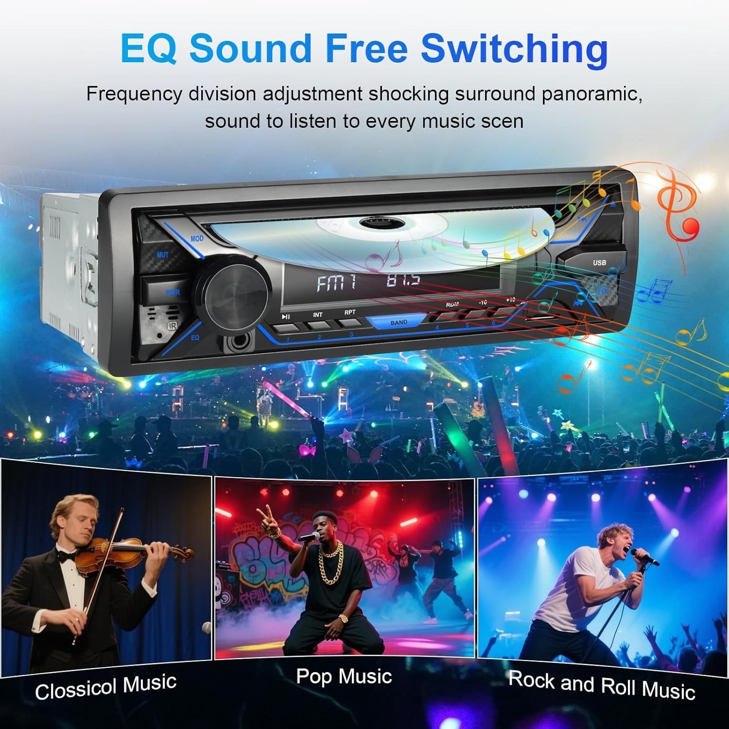 Single 1Din Bluetooth Car Stereo with CD DVD Player AM/FM Radio SD Card Playback