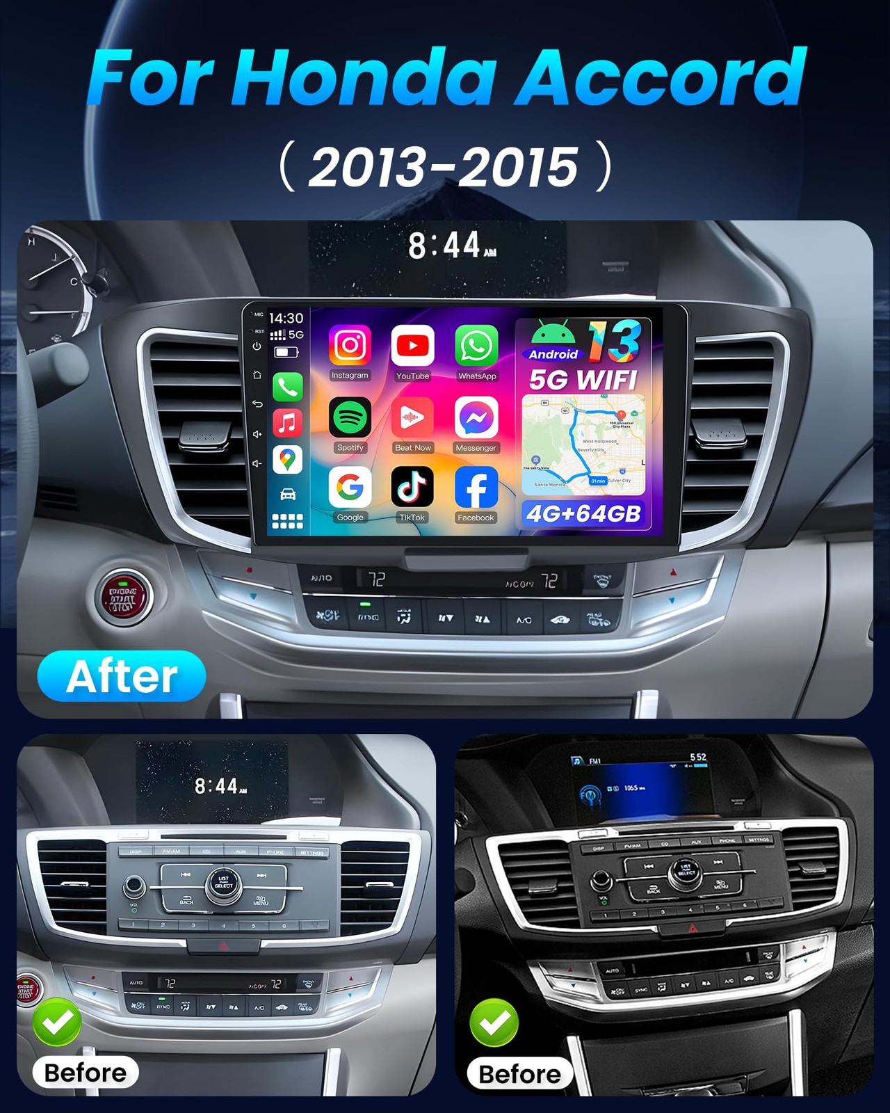 10in Head Unit 32G GPS Navigation Fit Honda Accord 2013 2014 2015 Carplay Radio