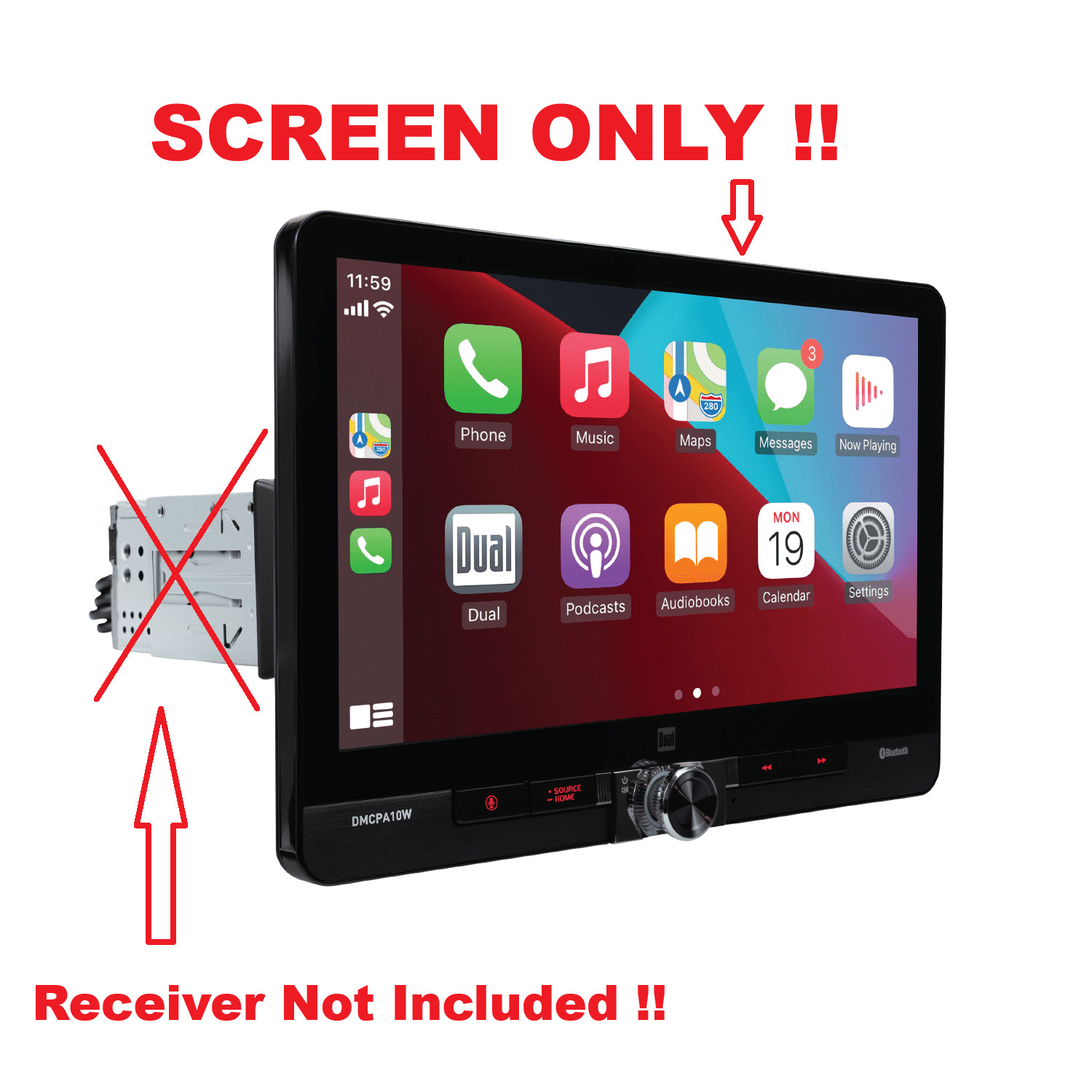 Dual Electronics DMCPA10W SCREEN ONLY 10.1” Wireless Apple CarPlay NO RECEIVER!