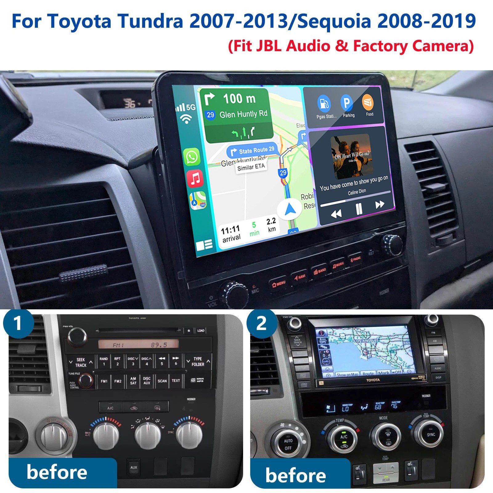4+64G Carplay For Toyota Tundra 07-13 /Sequoia 08-19 Car Stereo Radio Android 13