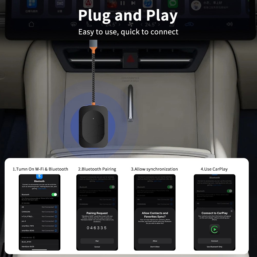 Wireless USB CarPlay Adapter Wireless Carplay Dongle For IOS / Android Plug&Play