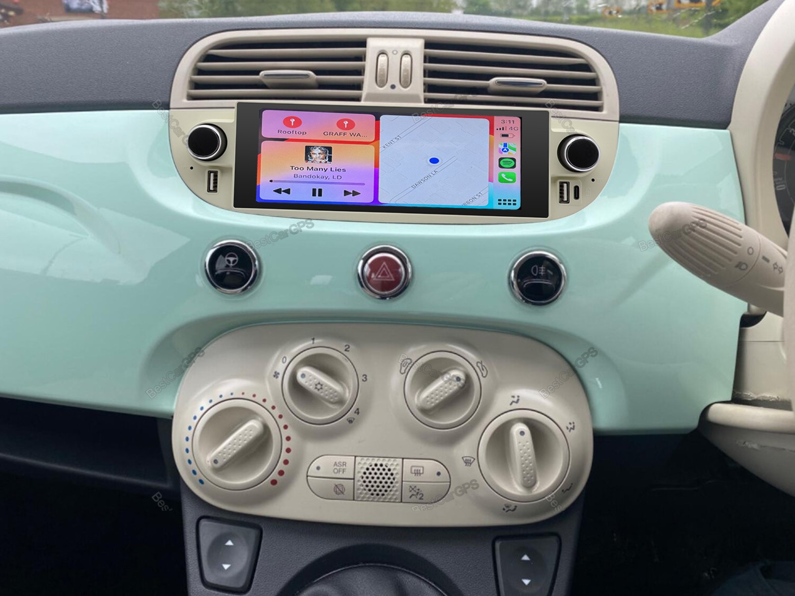 32G For Fiat 500 2009-2015 Carplay Android 15 Car Stereo Radio GPS Navi BT +CAM