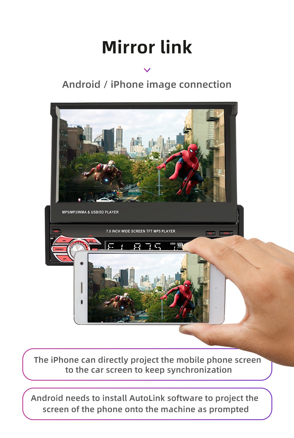 Single 1Din 7″ Touch Screen Stereo Bluetooth Radio Car Apple/Android GPS +Camera