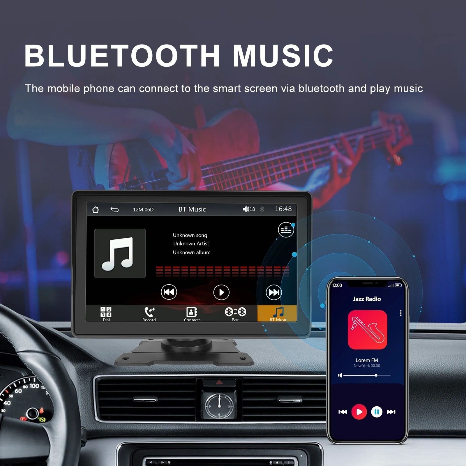 Podofo 7” Wireless CarPlay Android Auto MP5 Monitor Bluetooth FM USB Camera
