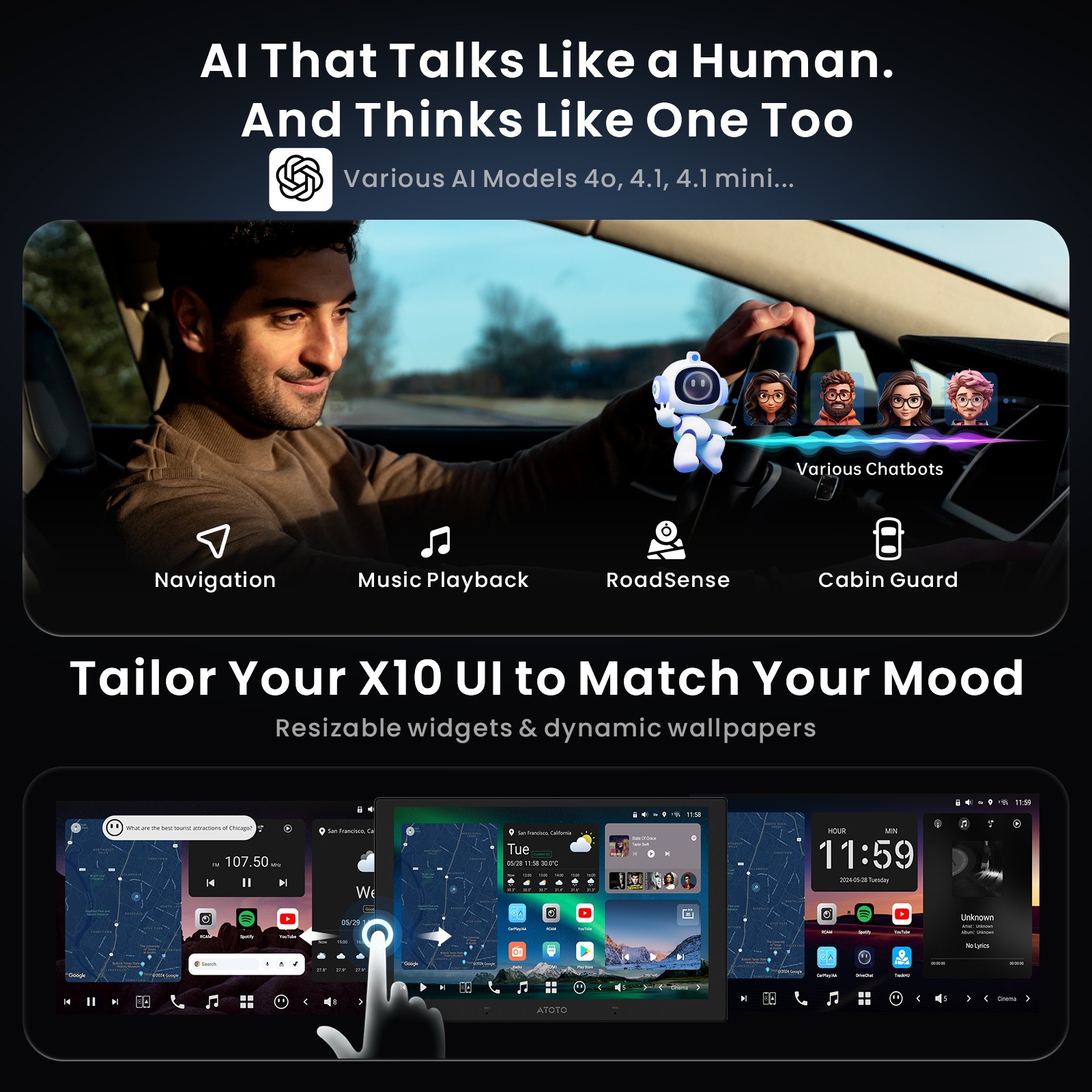 ATOTO X10 9″ 2DIN Android Car Stereo Radio AI Vision GPS 8G+128G QLED Display