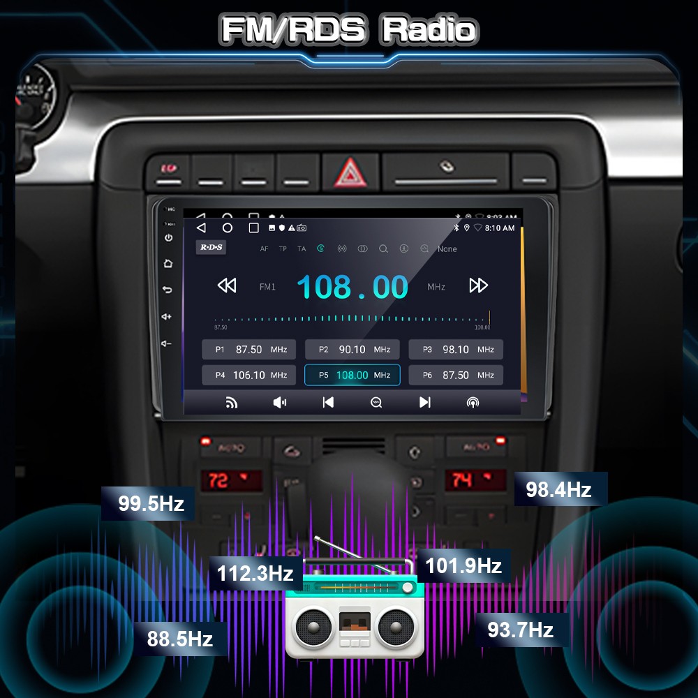 9″ Android 15 Apple Carplay Car Stereo Radio GPS Wifi Navi For Audi A4 2002-2008