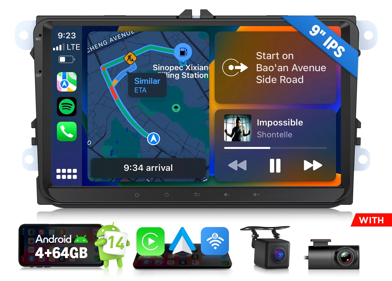 9″ IPS Android 14 Car Radio for VW RCD310 RCD510 RNS510 Wireless CarPlay GPS DSP