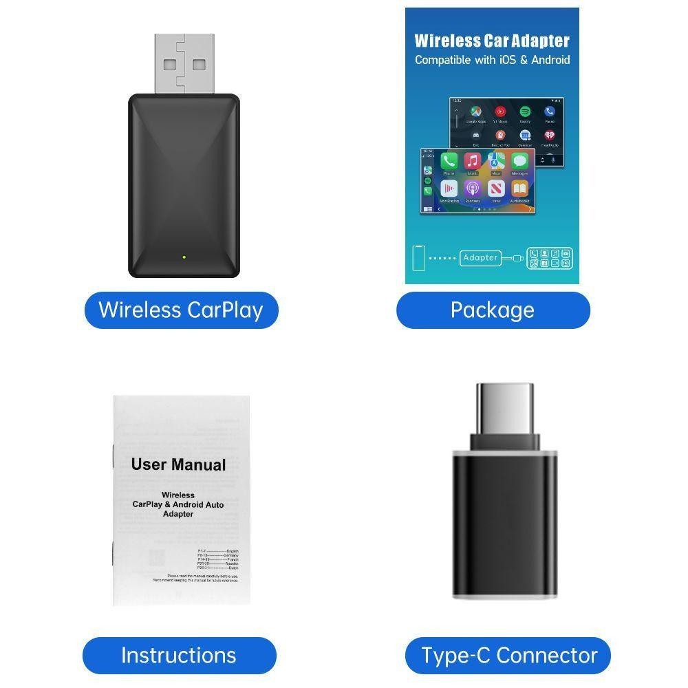 Wireless CarPlay Adapter for Apple iPhone & Android Auto USB Adapter Plug & Play