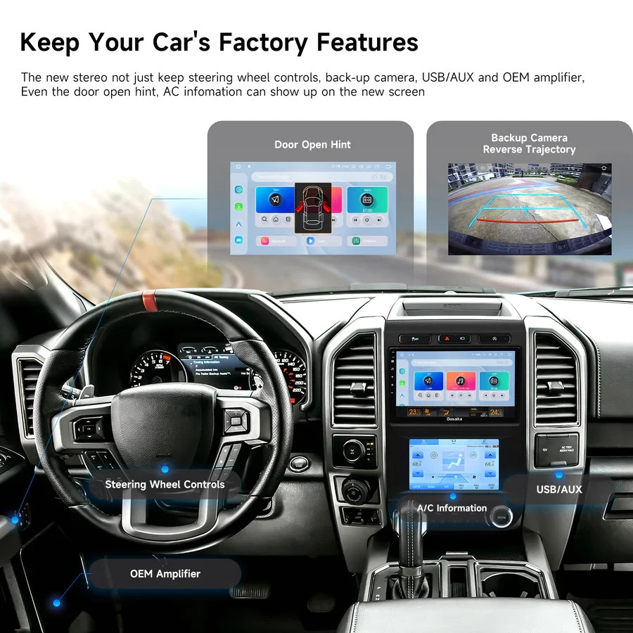 Dasaita 9″ Car Radio Screen for Ford F150 2015-2018 carplay Android13 8G+256G