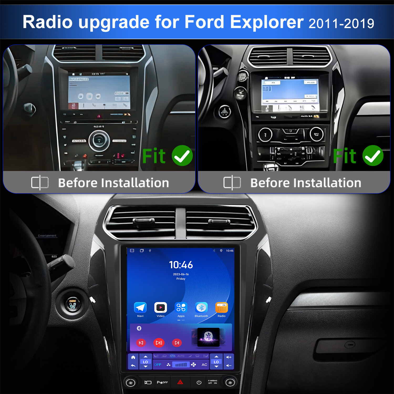 12.1″ Android 13 Car Radio Stereo 8 Core for Ford Explorer 2011-2019 CarPlay GPS