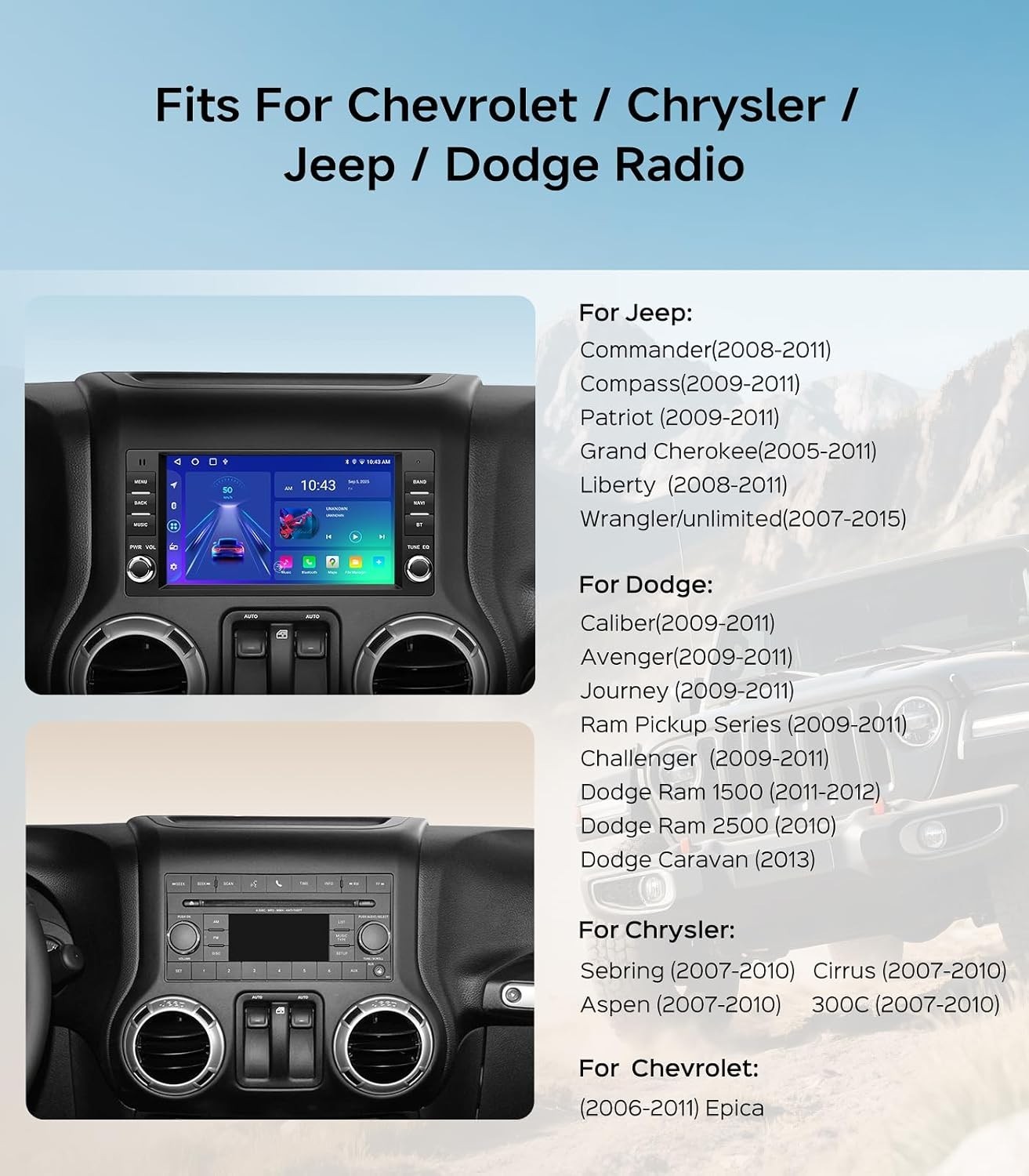 7 Dual Knob Car Radio Stereo FOR Jeep/Dodge/Chrysler WLCarPlay/Wired Android Au