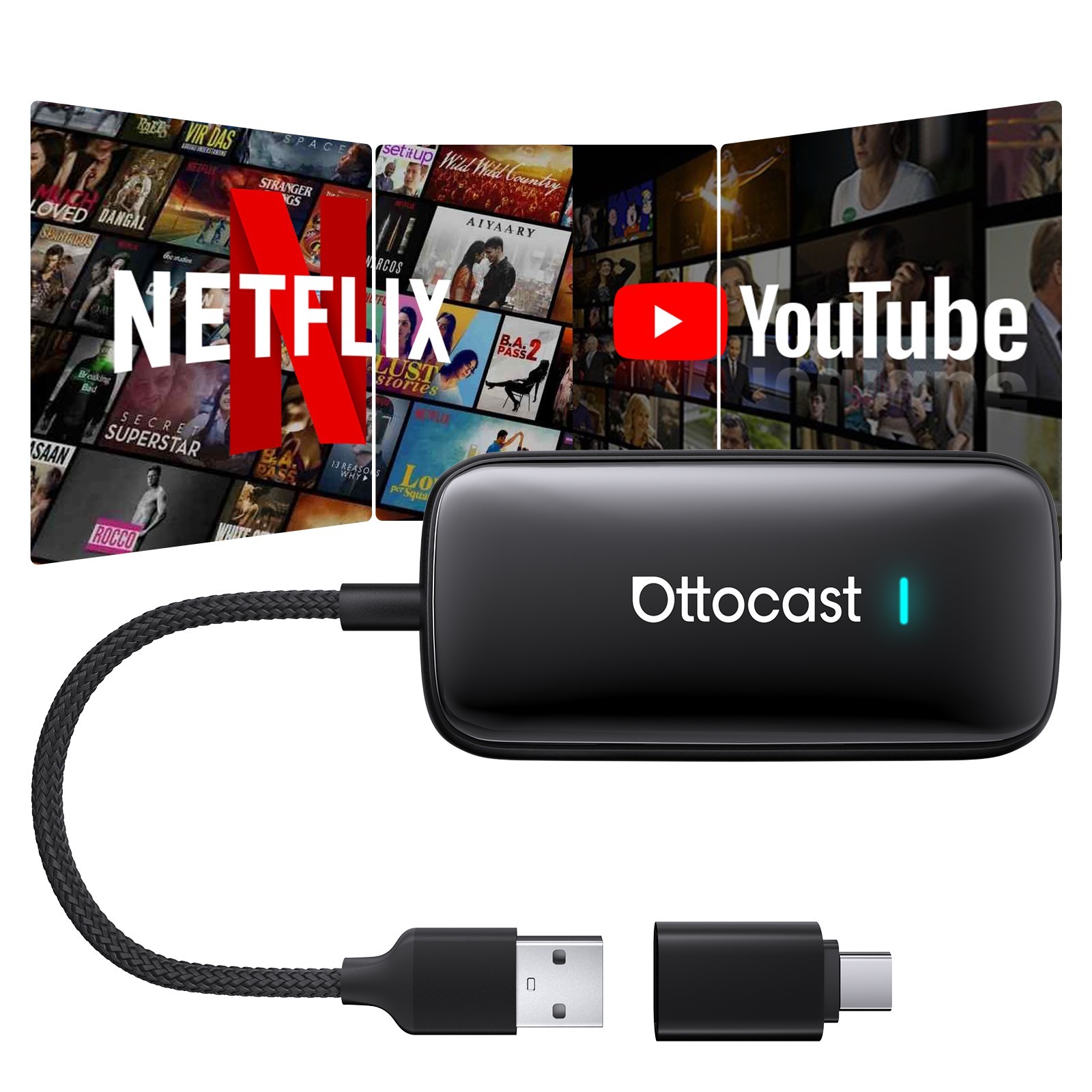 Wireless CarPlay Android Auto AI Box for Factory Wired Cars 3in1 Netflix YouTube