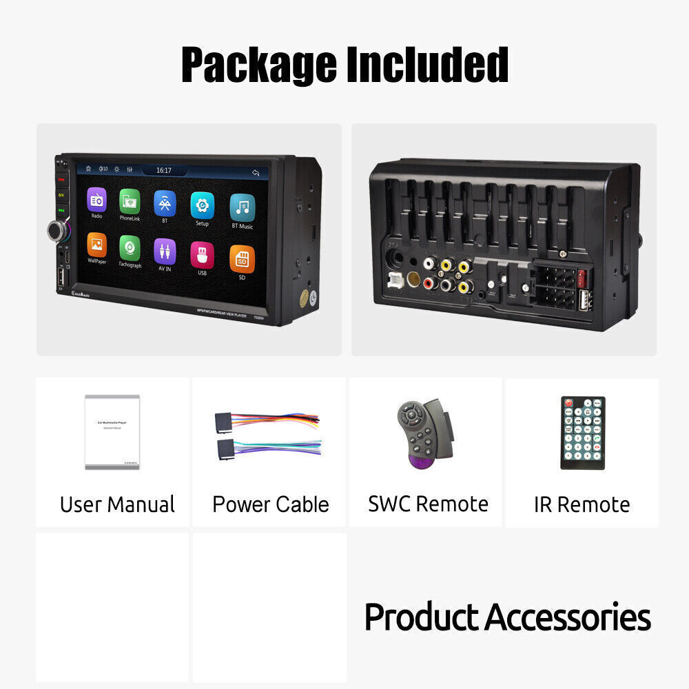 2 DIN 7″ Car Stereo Head Unit Wireless Carplay Android Auto BT FM USB AUX TF MP5