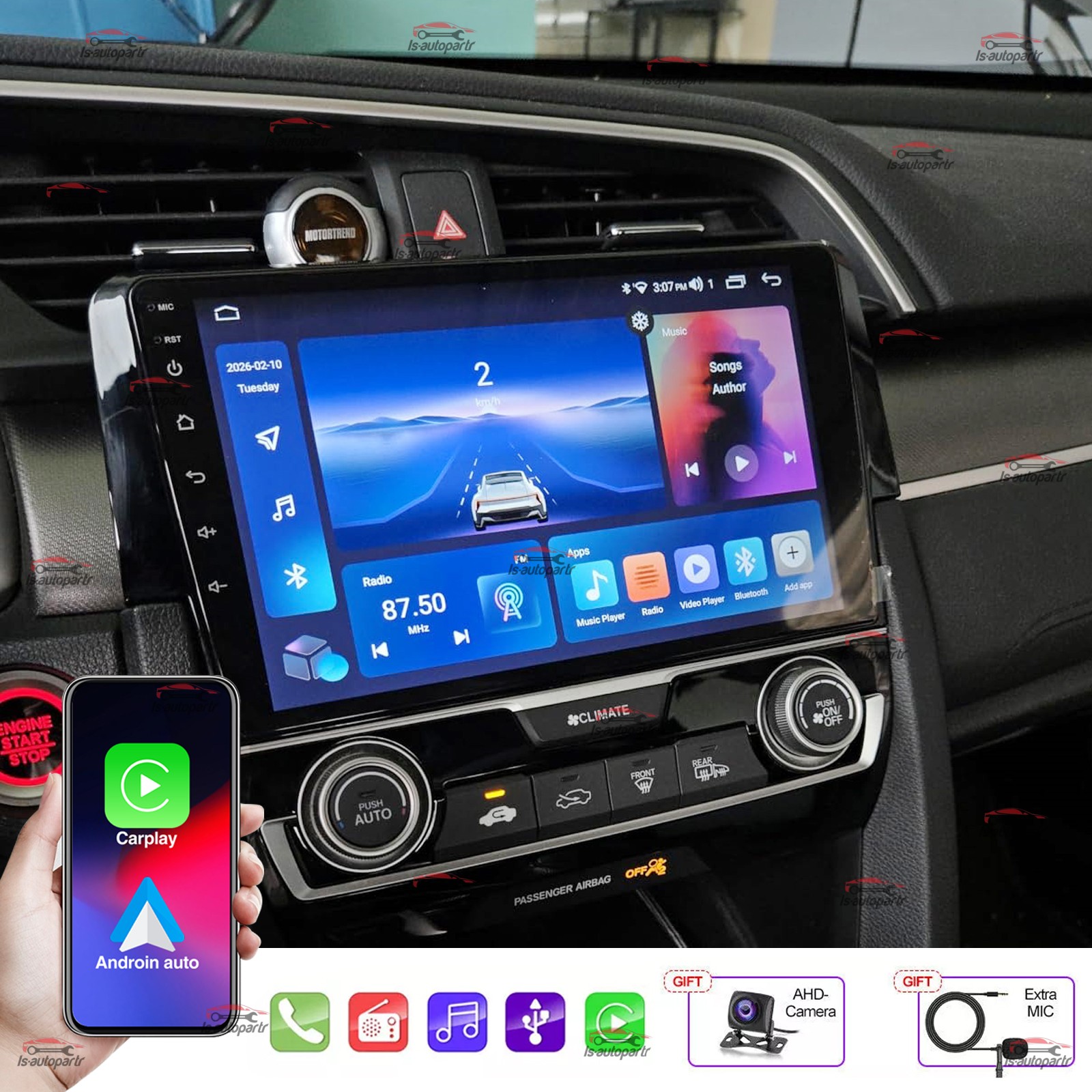 CAR STEREO RADIO FOR HONDA CIVIC 2016-2020 CARPLAY ANDROID15 BT SAT NAVI 64G+CAM