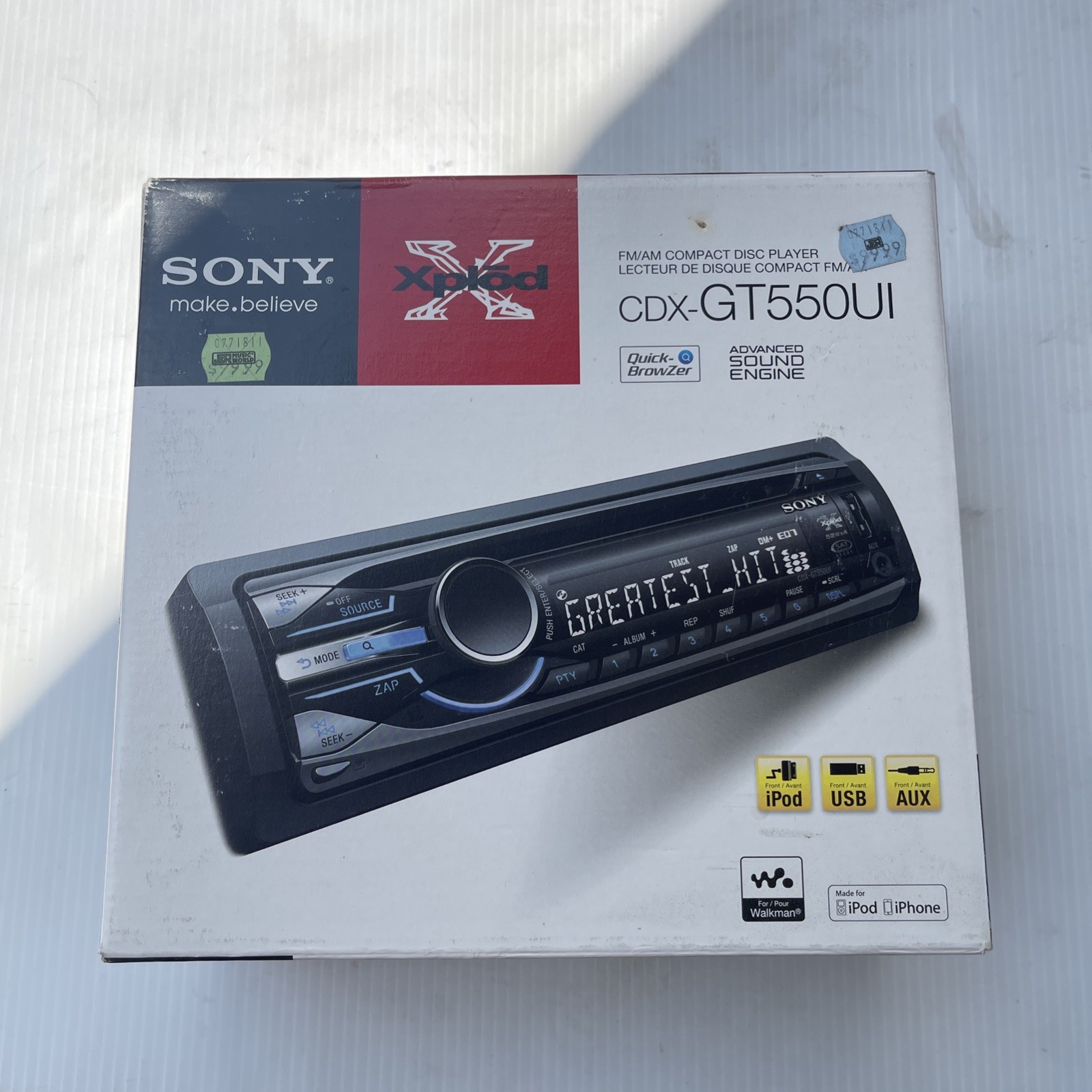 Sony CDX-GT550UI 1-DIN Car Stereo CD Receiver USB AUX MP3 WMA Detach Face