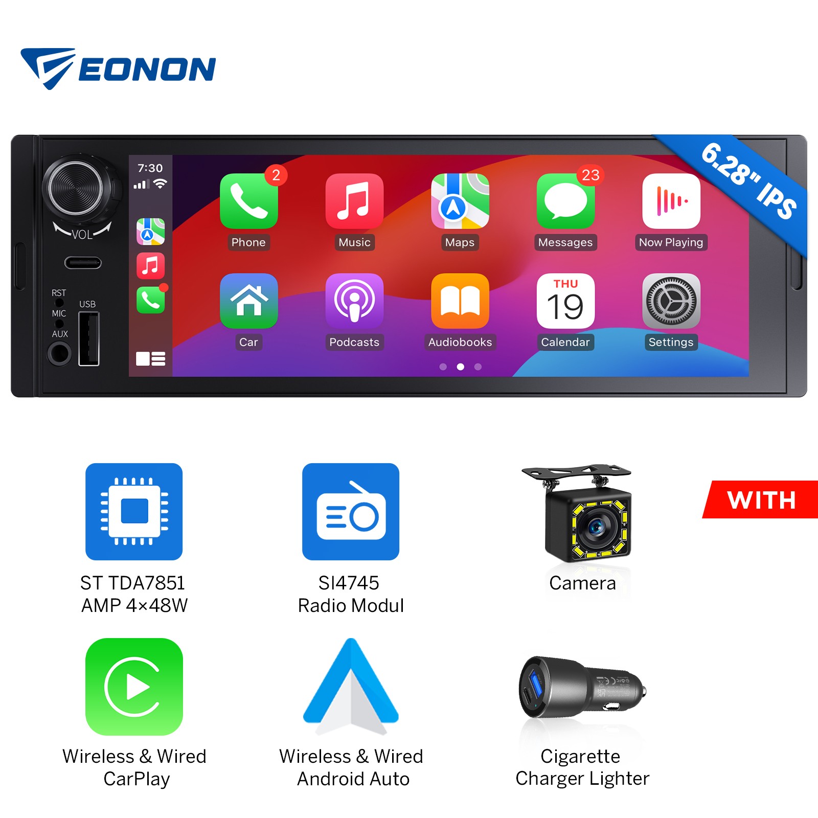 Android Auto 6.28″ IPS Single 1 DIN Car Stereo Radio Wireless CarPlay AUX Camera
