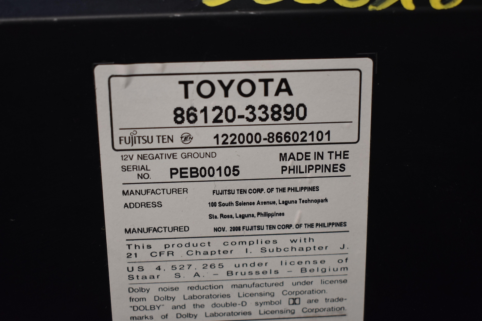 2007 – 2009 Toyota Camry AM FM CD MP3 WMA Stereo Radio Receiver 8612033890