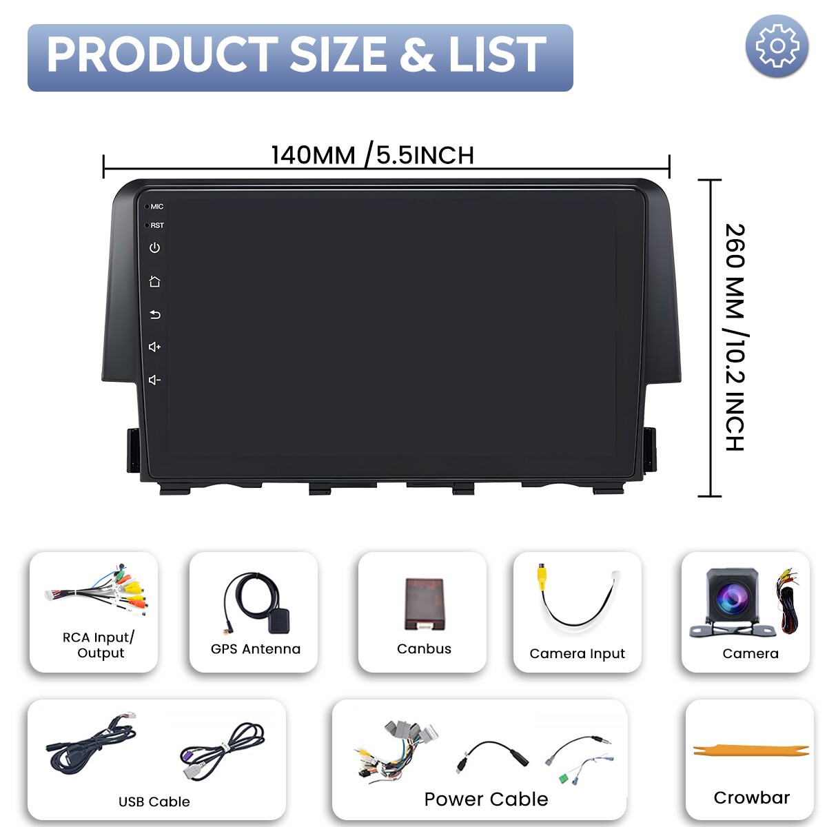 For 2016-2021 Honda Civic CarPlay Android 13 Car Radio Stereo DSP RDS