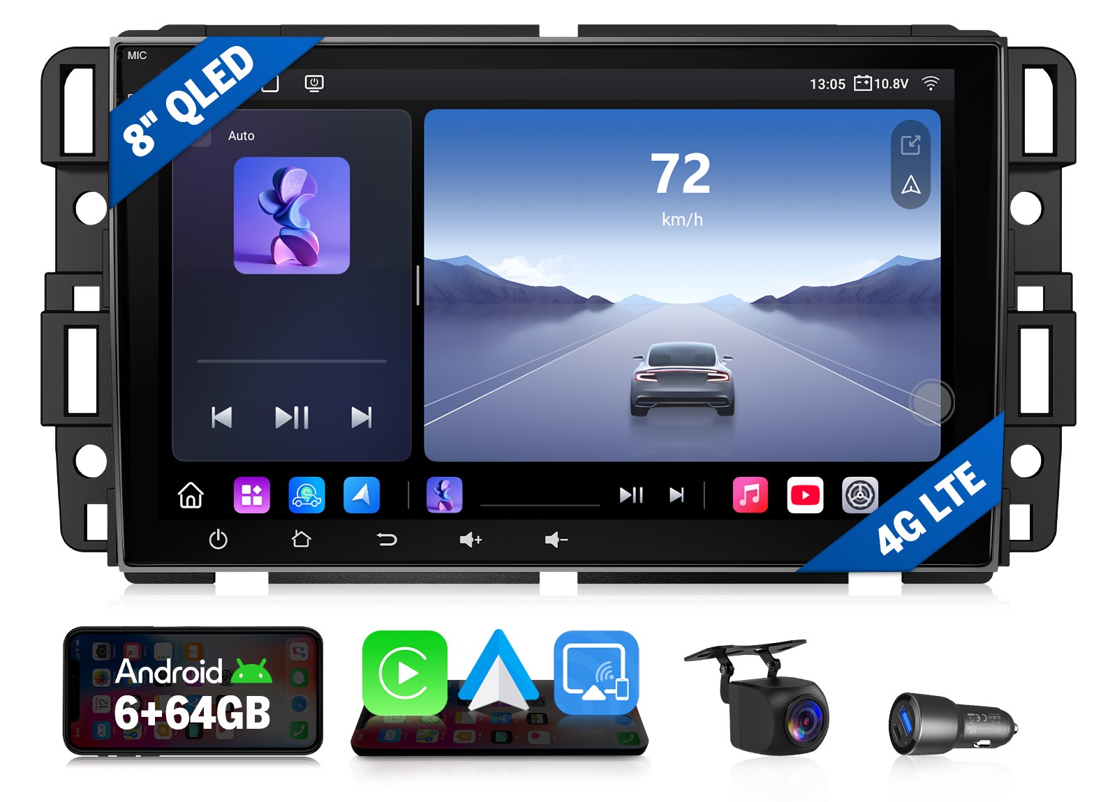 For 07-12 GMC Acadia 8″ QLED 6+64 Android Auto Car Stereo DSP Audio CarPlay GPS