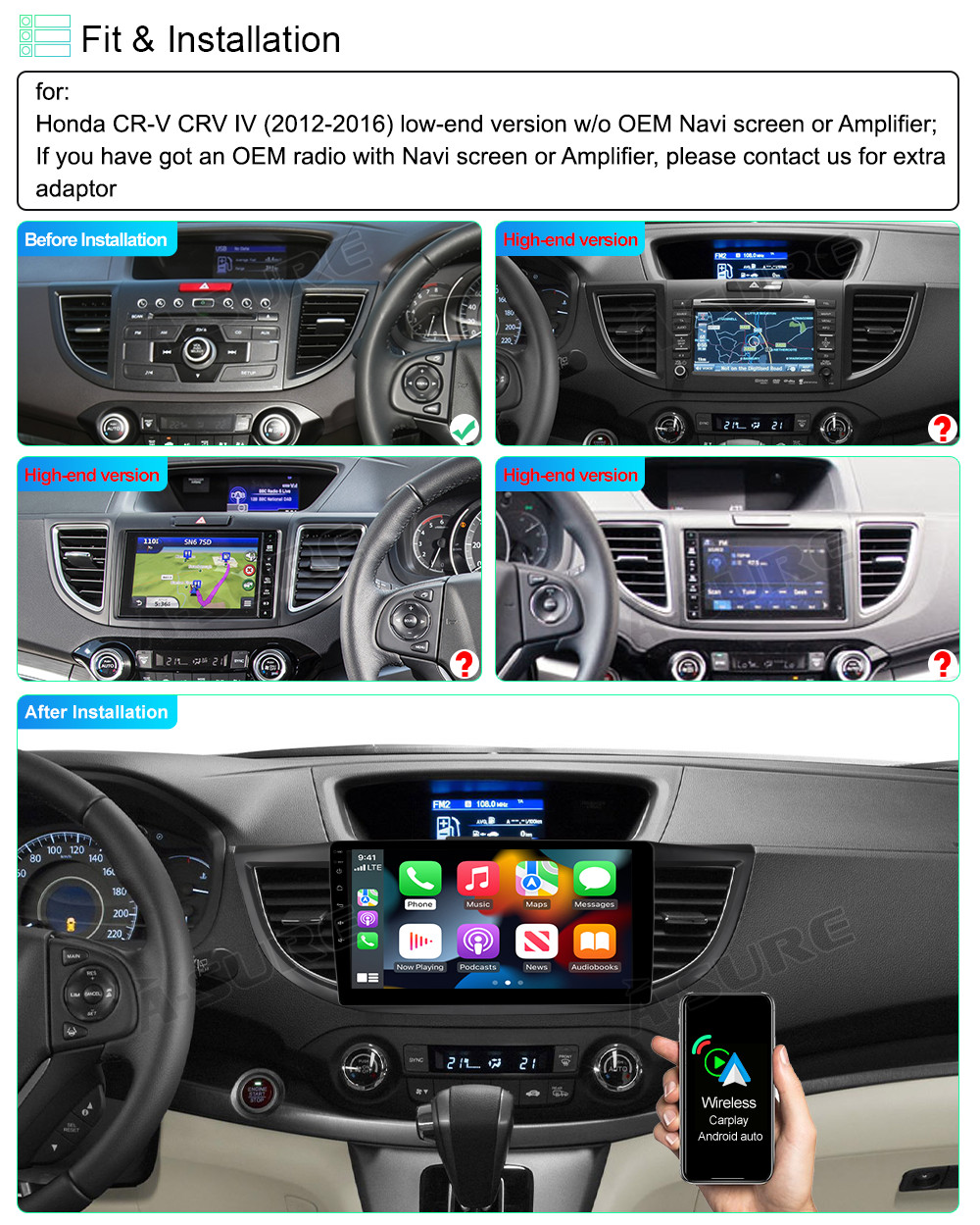 For 2012-2016 Honda CRV Apple Carplay Android 13 Car Stereo Radio GPS NAVI 10.1″