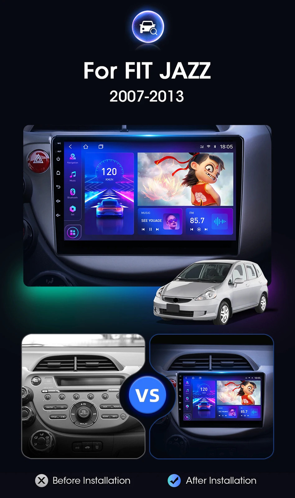10.1″ Android 16 Car Stereo For Honda Fit Jazz 2007-2013 Radio GPS NAVI Car Play