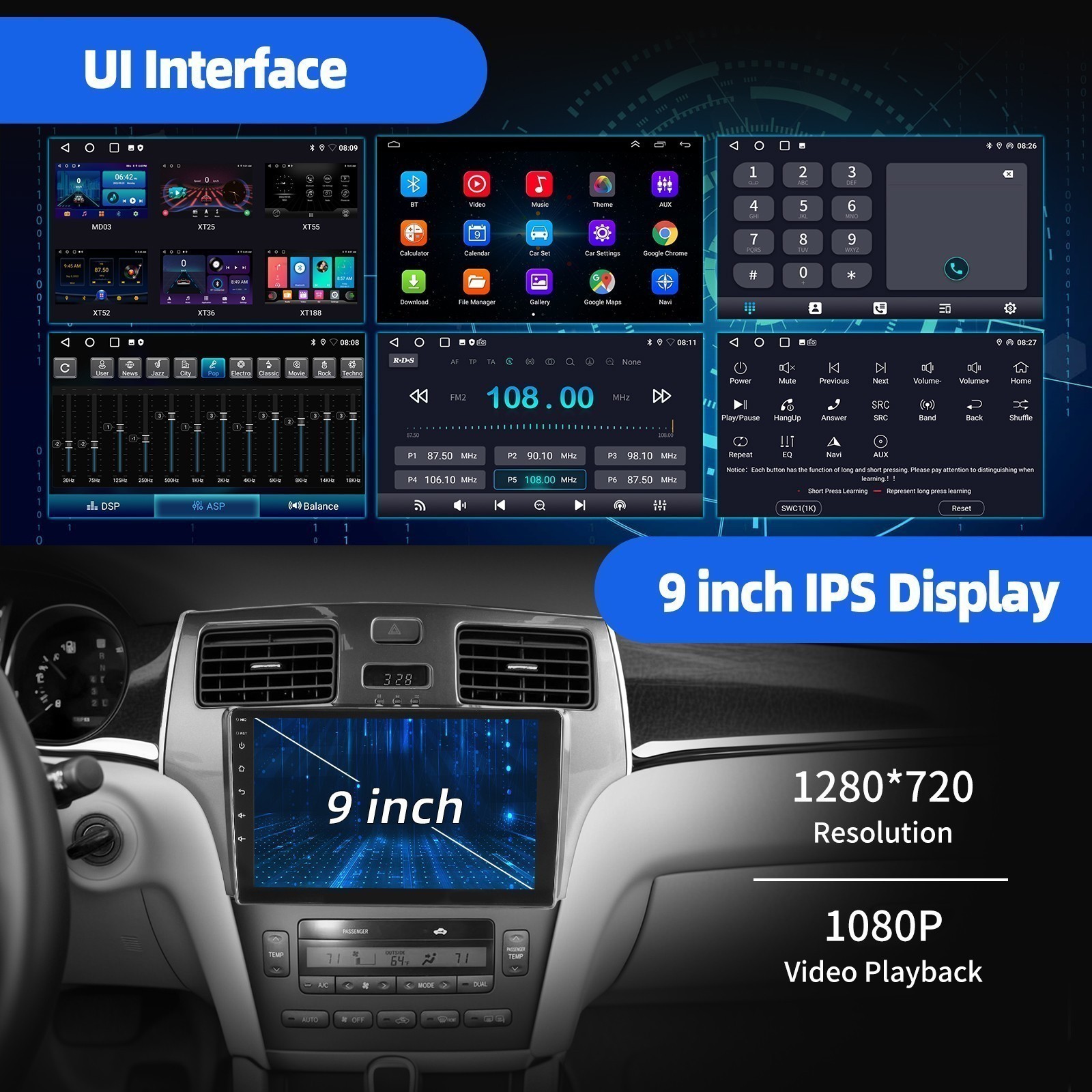 GPS Car Radio Stereo Carplay For 2002-2006 Lexus ES 4+64G 9in Navi