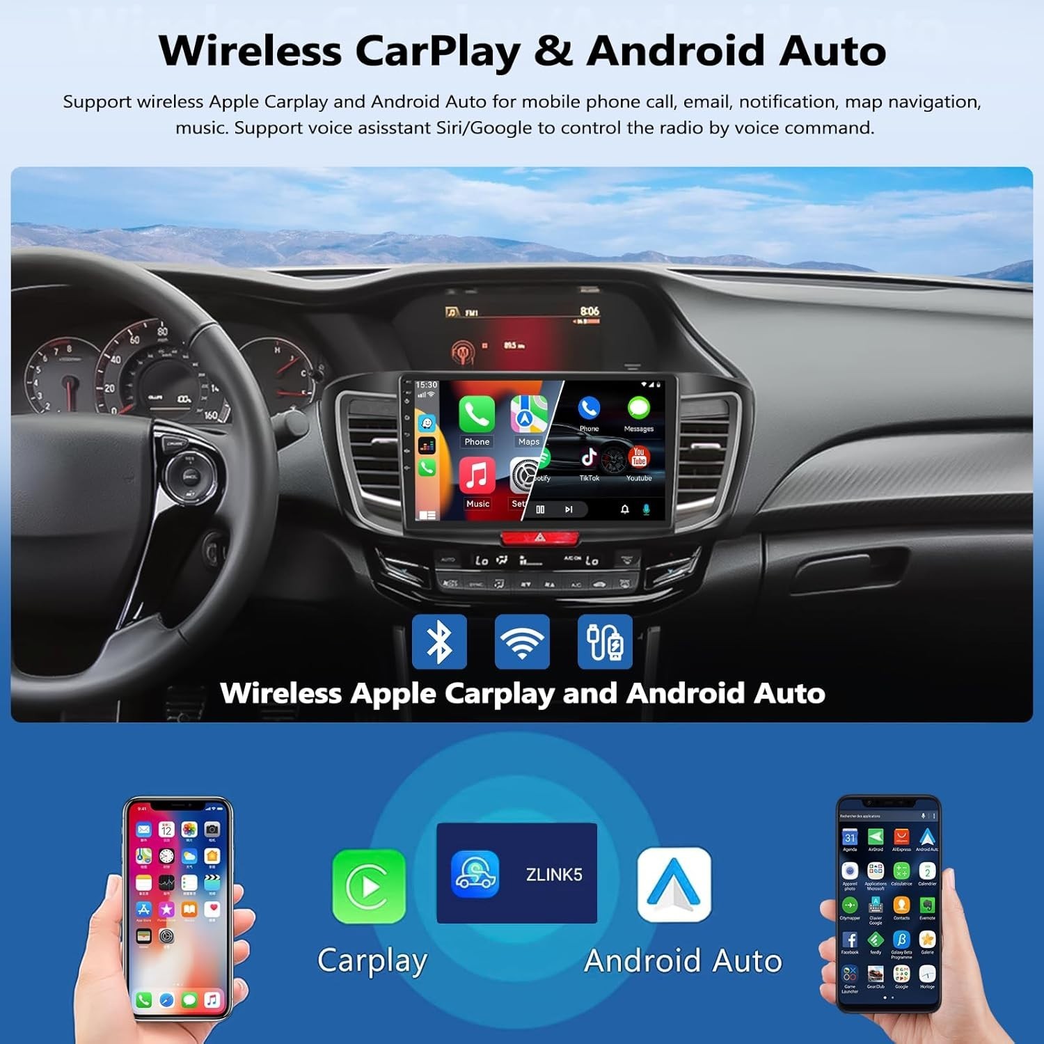 Camecho Dashboard Mount Stereo CarPlay Radio 10″ Touchscreen Bluetooth 4GB+64GB