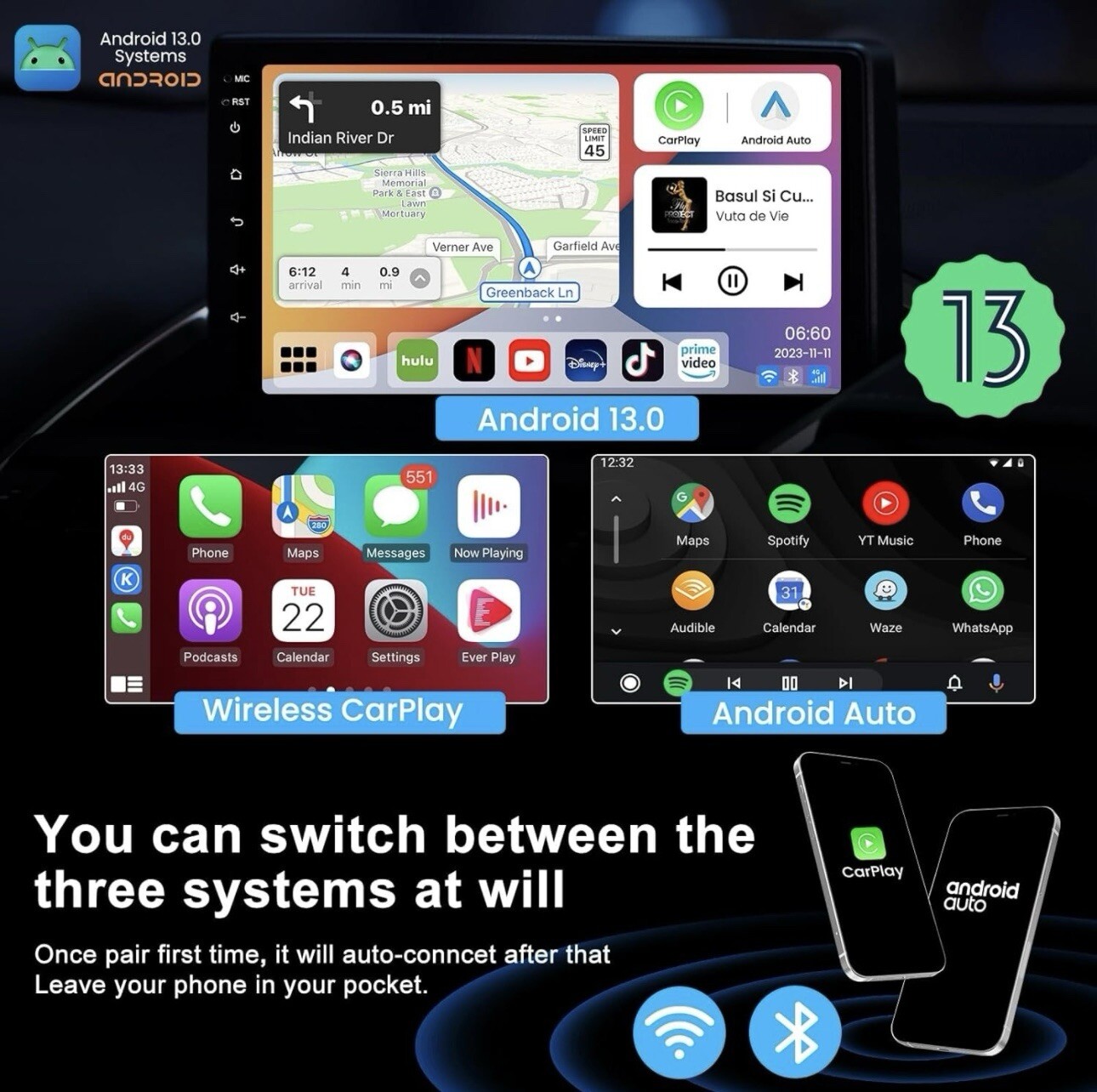 MMB MAX 5.0 Android 13 Wireless CarPlay 8GB+128GB 8-Core Multimedia Video Ai Box