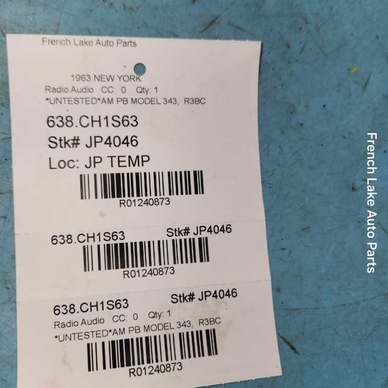UNTESTED AM Radio MODEL 343 Fits 1963 CHRYSLER NEW YORKER 1240873