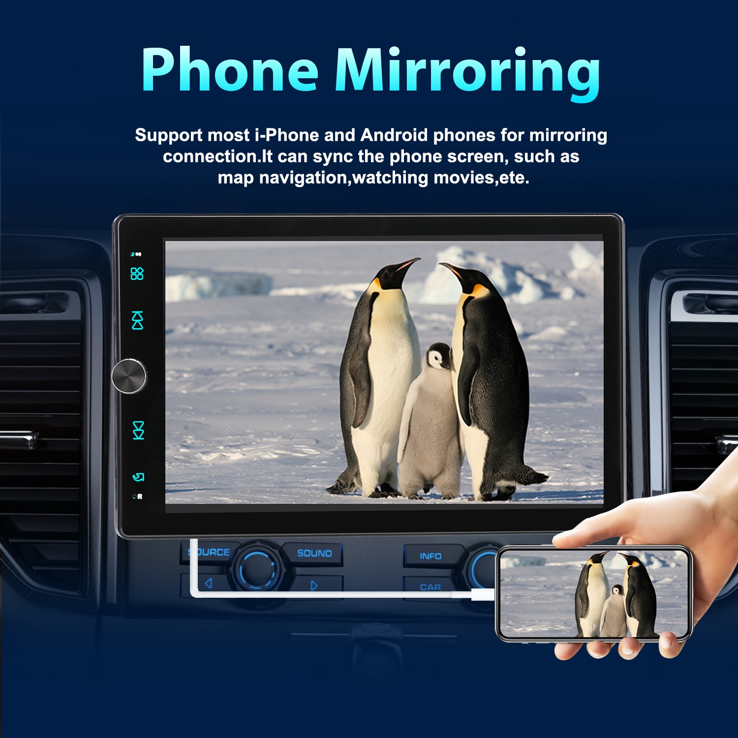 Single DIN 10.4″ Wireless Apple CarPlay Android Auto Car Stereo Rotatable Screen