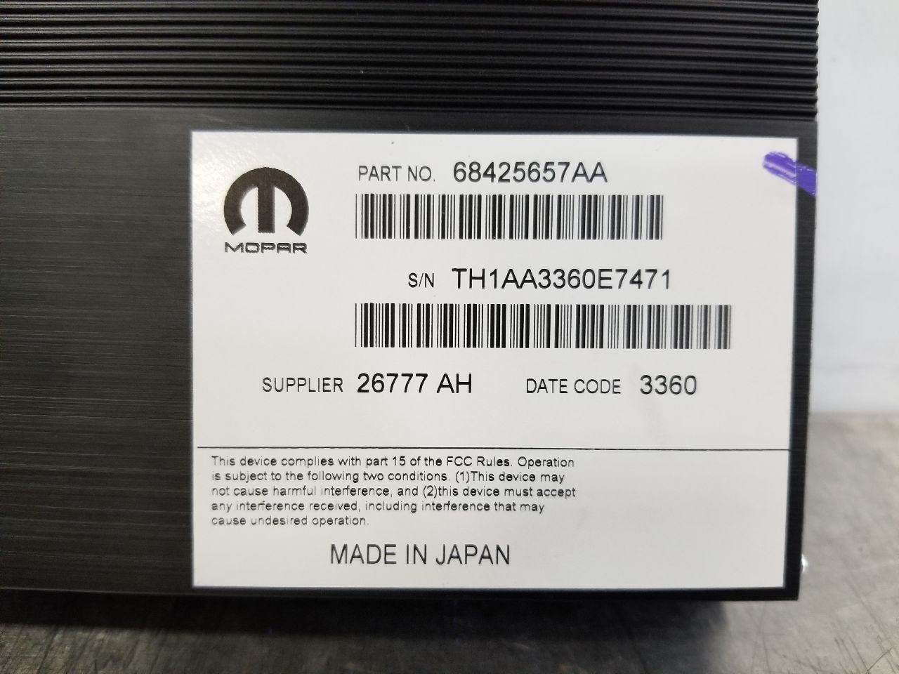21 2021 DODGE CHARGER R/T RADIO AUDIO AMPLIFIER 68425657AA