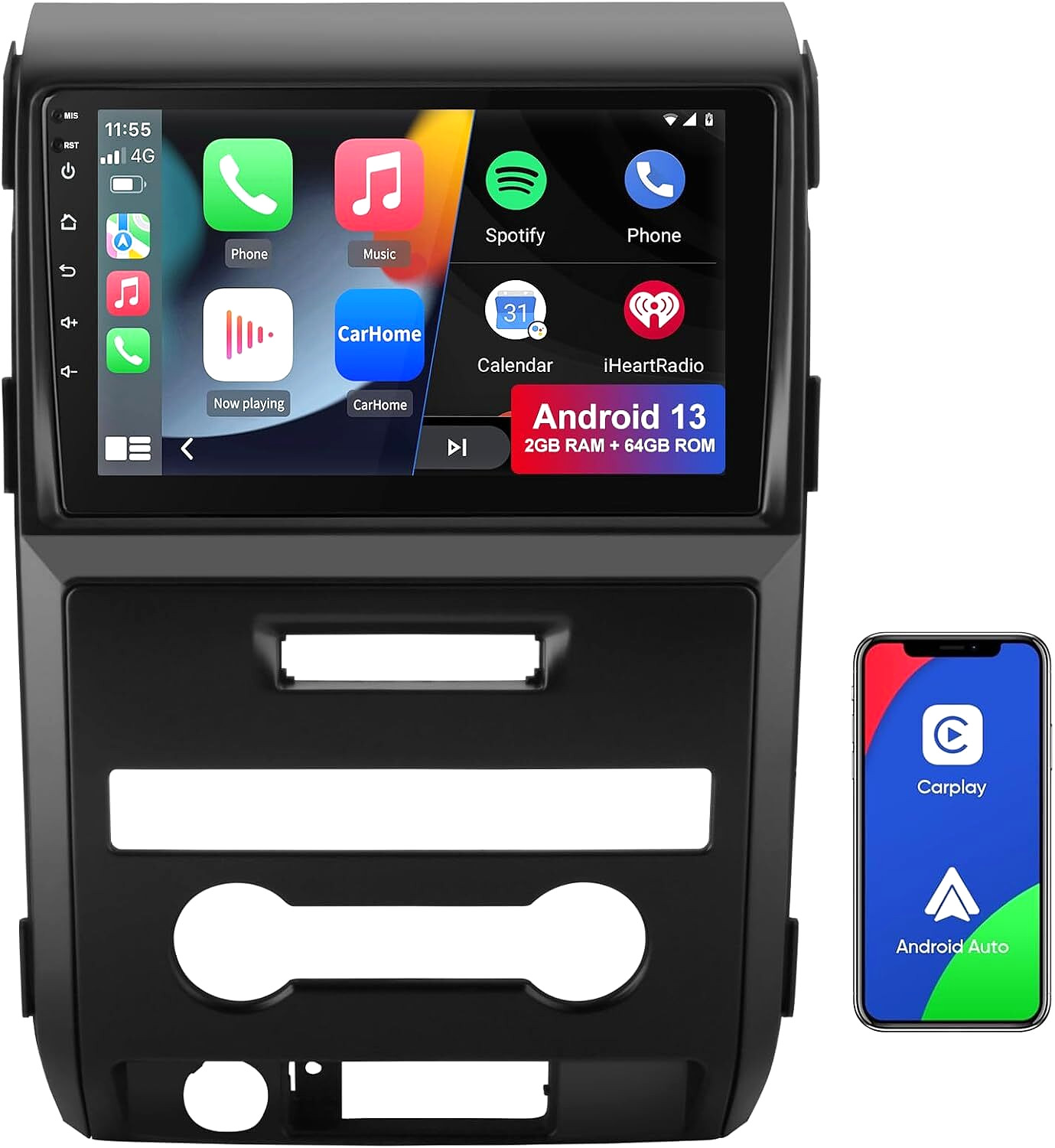 Car Stereo for Ford F-150 2009–2012 Wireless CarPlay/Android Auto, GPS/WiFi/SWC