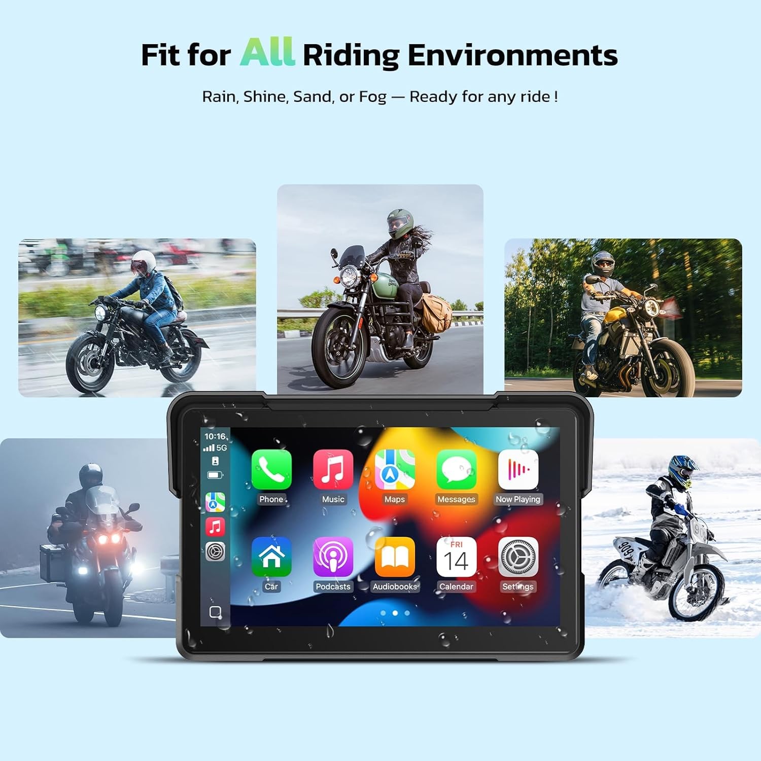 7″ Wireless CarPlay Android Auto Portable Screen Waterproof Motorcycle Navigator
