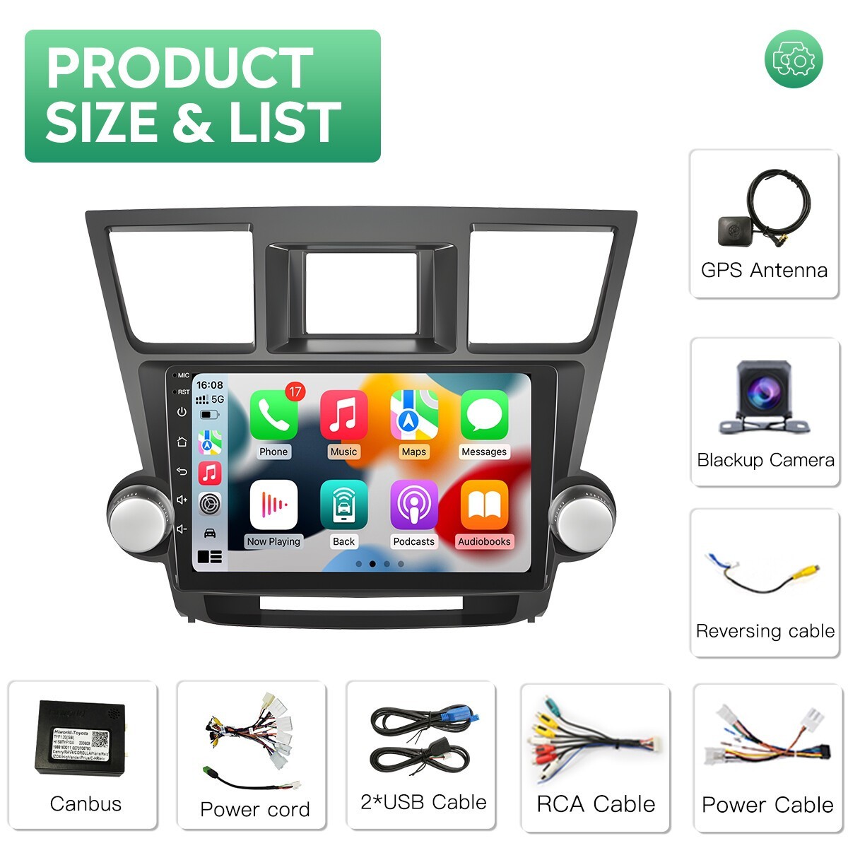Car Radio Stereo Carplay For 2008-2013 Toyota Highlander 4+64G 10in FM Camera
