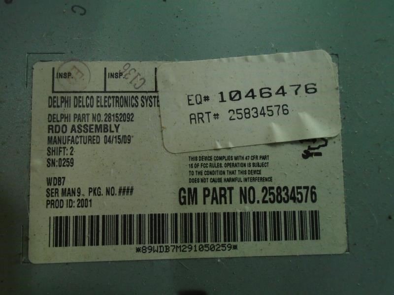 Audio Equipment Radio Opt US8 ID 20919528 Fits 09-10 COBALT 1316154