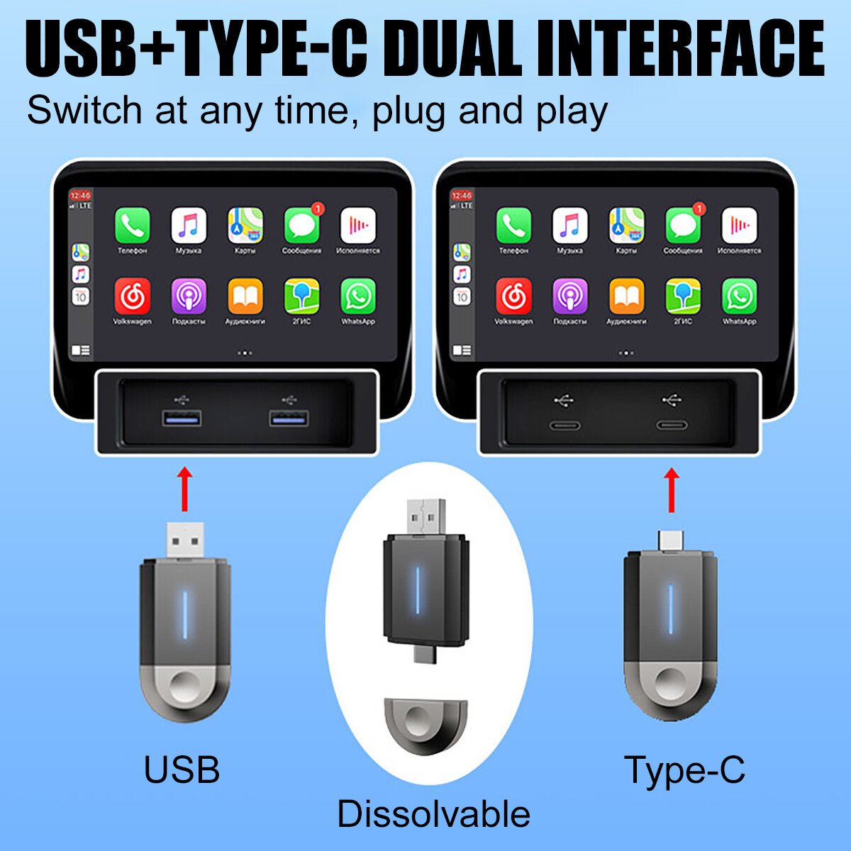USB Wireless CarPlay Adapter.For iPhone Apple Wireless Carplay Dongle Plug&Play—