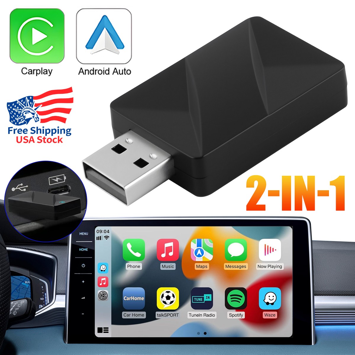 USB Auto Wireless CarPlay Adapter Fit iPhone Apple Wireless Dongle Plug＆Play A++